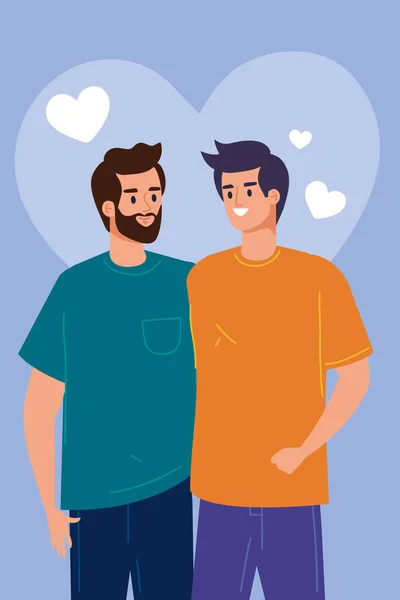 Gays Casal Com Corações Personagens —  Vetores de Stock