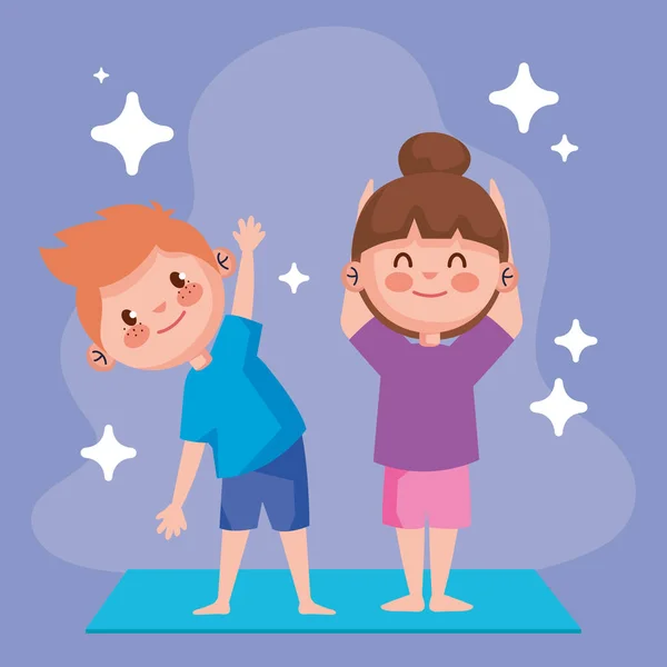 Petits Enfants Yogas Couple Personnages — Image vectorielle