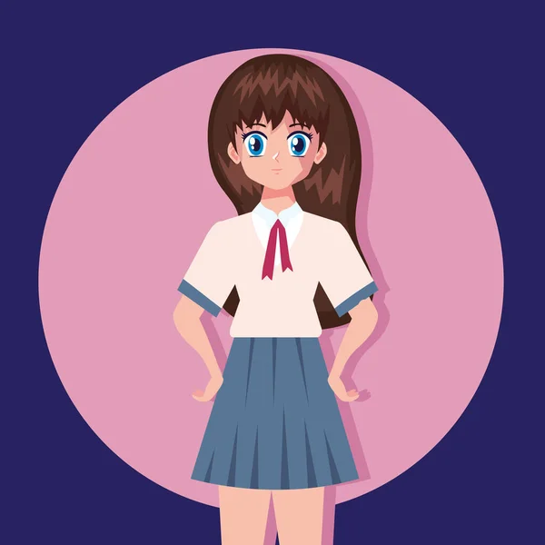 Anime Mädchen Schüler Mit Einheitlichem Charakter — Stockvektor