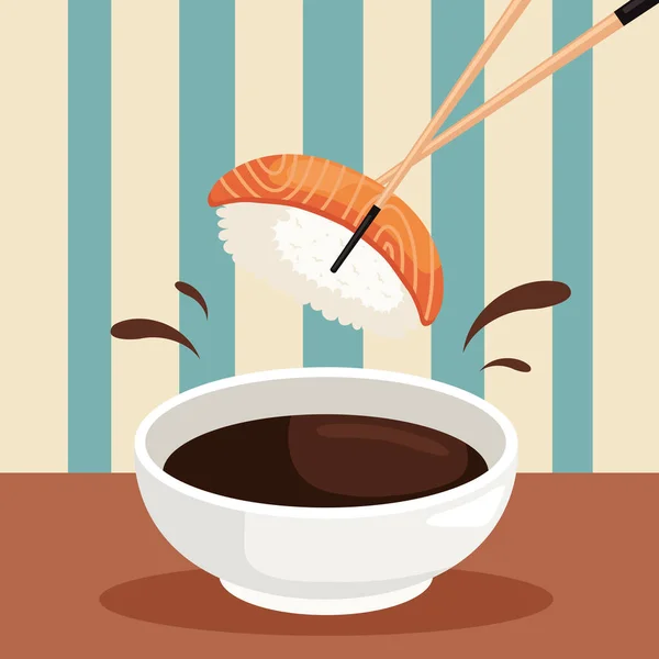 Nigiri Sushi Dan Kecap Makanan Jepang - Stok Vektor