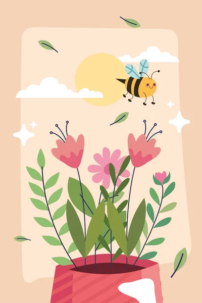 Jarní Květina Včelí Plakát — Stockový vektor