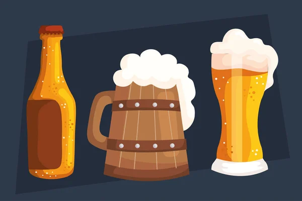 Tres Cervezas Bebidas Envases Cartel — Archivo Imágenes Vectoriales