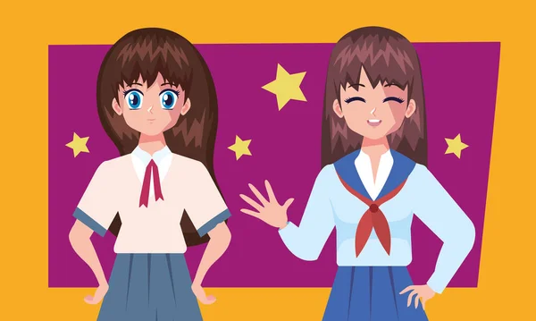 Anime Matrosen Mädchen Mit Sternen — Stockvektor