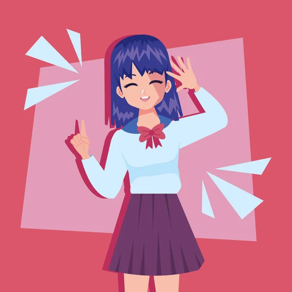 Anime Mädchen Mit Blauen Haaren Charakter — Stockvektor