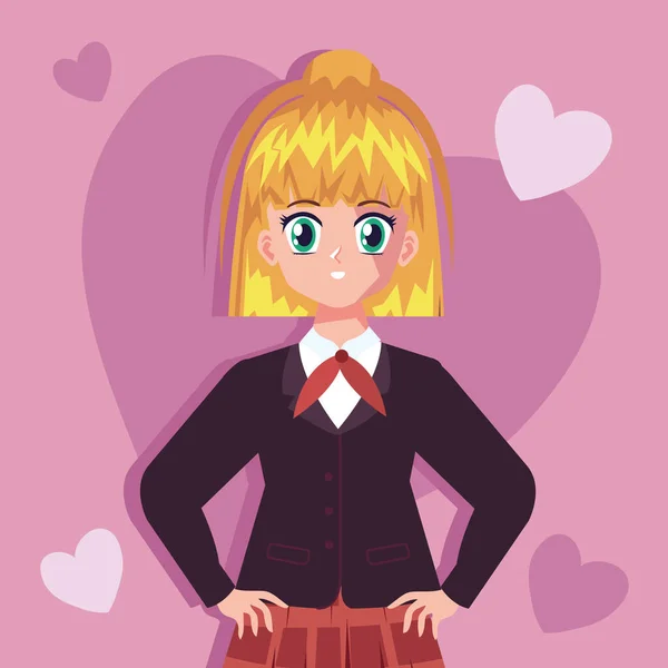 Anime Mädchen Blond Mit Herz Charakter — Stockvektor