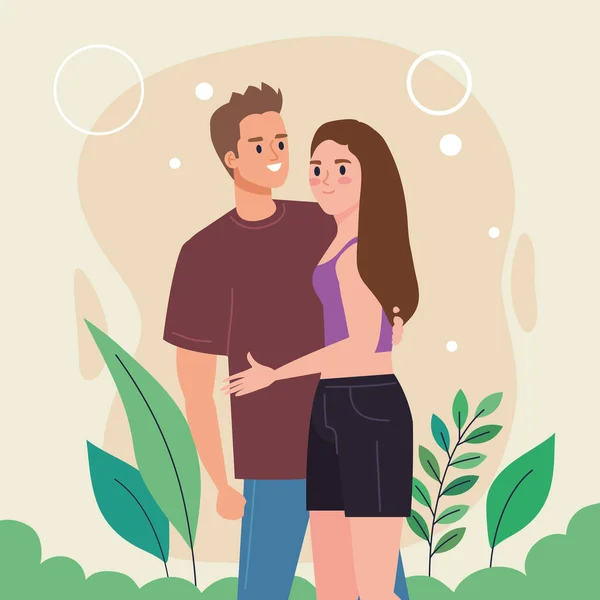 Lovers Couple Hugging Position Characters — Stock Vector