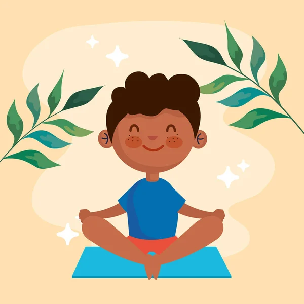 Yoga Für Kleine Jungen Und Blätterfigur — Stockvektor