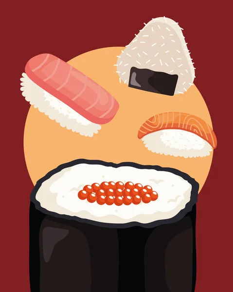 Sushi Rolls Rice Poster — Stock Vector