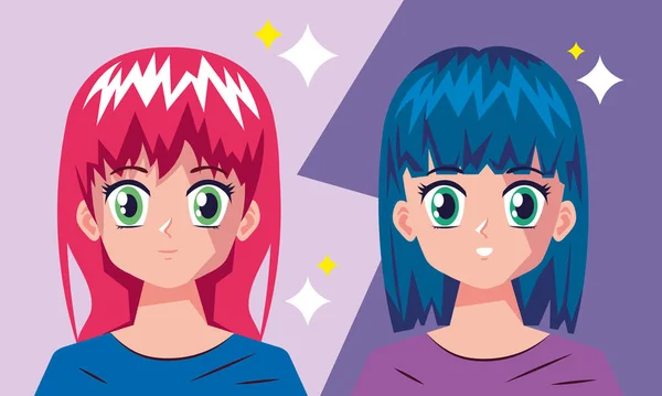 Anime Mädchen Paaren Glückliche Charaktere — Stockvektor