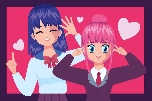Anime Mädchen Mit Herzfiguren — Stockvektor