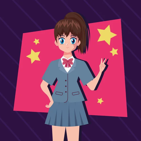 Anime Estudiante Chica Con Carácter Uniforme — Vector de stock