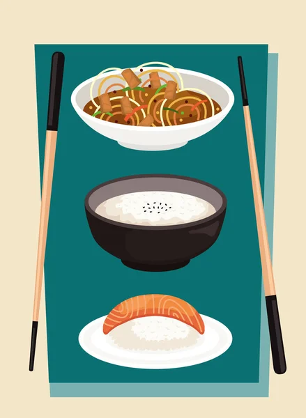 Tre Piatti Giapponesi Menu — Vettoriale Stock
