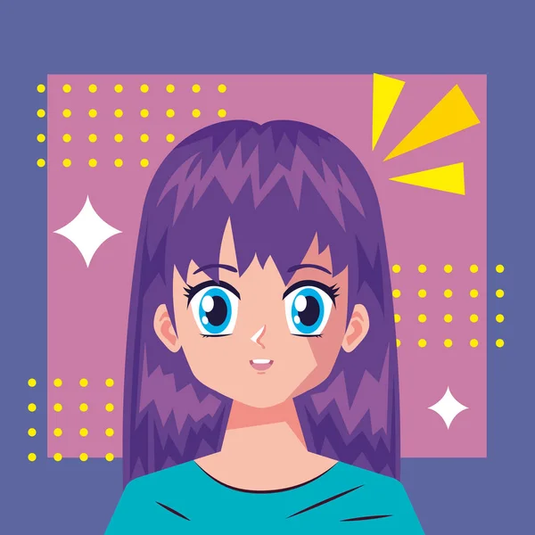 Anime Chica Con Carácter Pelo Púrpura — Vector de stock