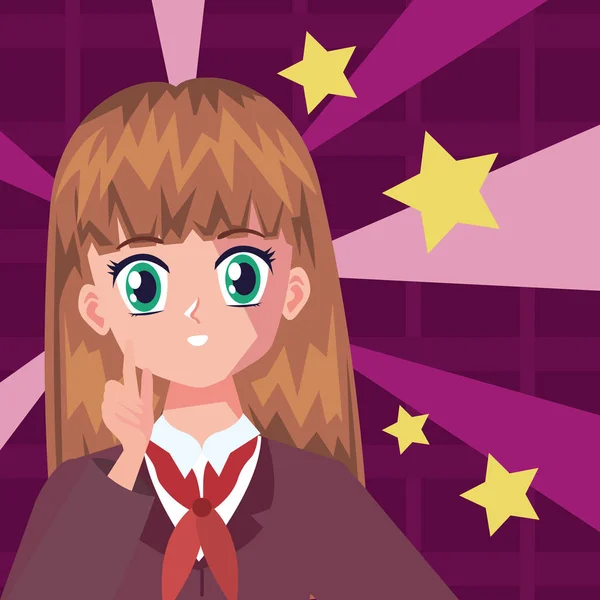 Anime Mädchen Mit Sternen Charakter — Stockvektor