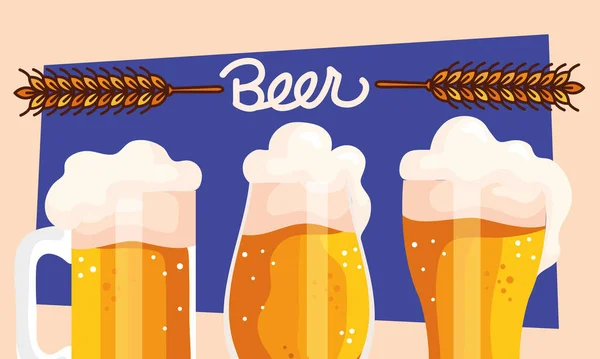 Lettering Cerveja Cartaz Recipientes —  Vetores de Stock