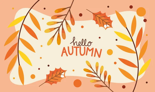 Hello Podzim Dopisní Pohlednice Listy — Stockový vektor