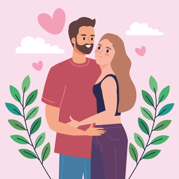 Lovers Couple Hugging Happy Characters — Stock Vector