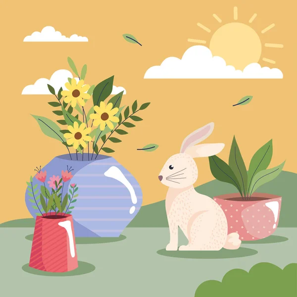 Весенний Сад Плакат Кроликами — стоковый вектор