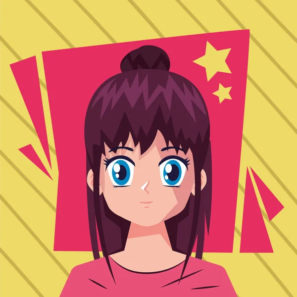 Anime Flicka Med Stjärna Karaktär — Stock vektor