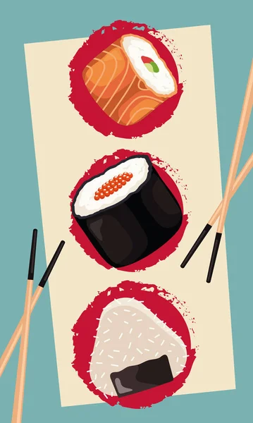 Póster Tres Sushi Palillos — Vector de stock