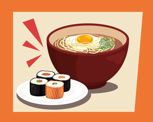 Afiche Platos Ramen Sushi — Archivo Imágenes Vectoriales