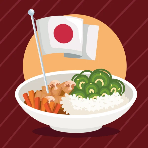 Udon Nourriture Japonaise Avec Drapeau Scène — Image vectorielle