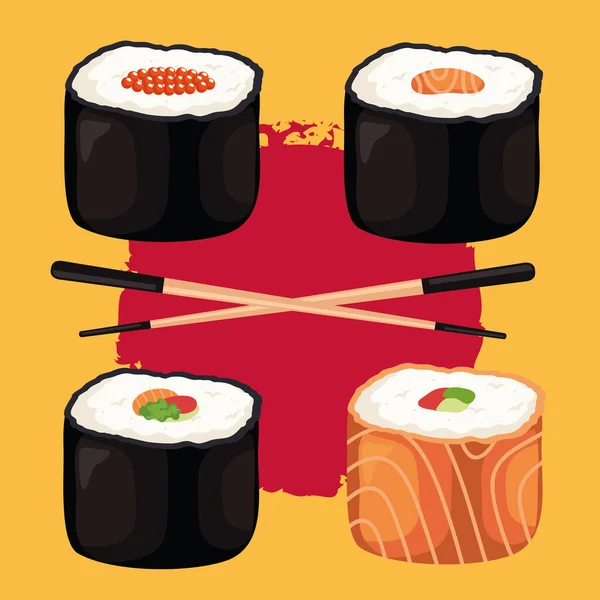 Fyra Sushi Och Ätpinnar Affisch — Stock vektor