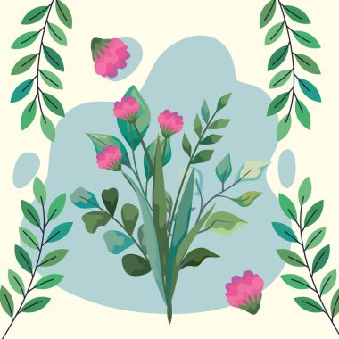 Mavi lekeli çerçeve posterindeki çiçekler