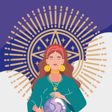 Kristal küreli ve sembollü bir falcı.