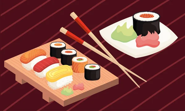 Remolcar Platos Comida Japonesa Cartel — Vector de stock