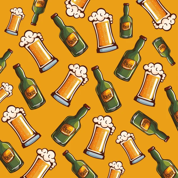 Bières Bouteilles Verres Modèle Affiche — Image vectorielle