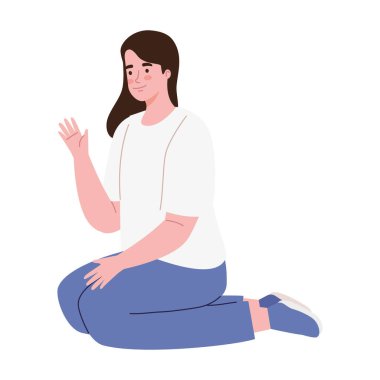 Oturan genç bir kız.