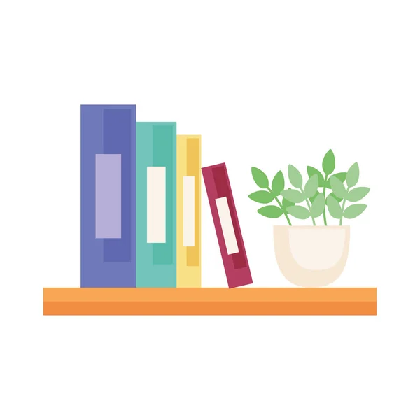 Livros Plantas Sala Prateleira —  Vetores de Stock