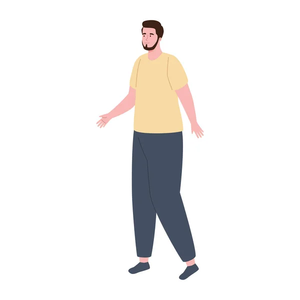 Bearded Man Standing Position Character — стоковый вектор