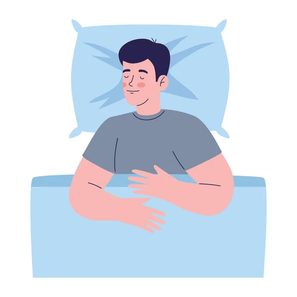 Man Sleeping Blue Pijama Character — Stock Vector