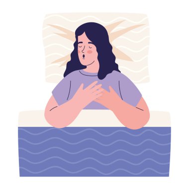 Kadın leylak pijamayla yatıyor.