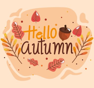 Merhaba yapraklı sonbahar yazı posteri.