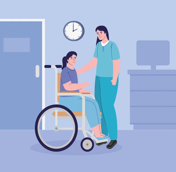 Nurse Disabled Patient Scene — Stock Vector
