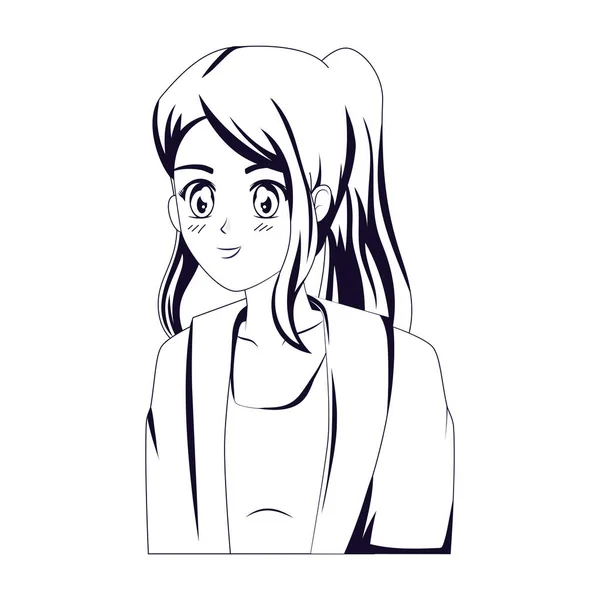 Anime Mädchen Skizze Stil Charakter — Stockvektor