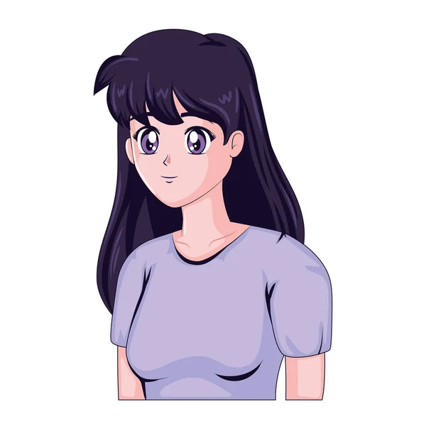 Anime Menina Com Caráter Camisa Lilás — Vetor de Stock