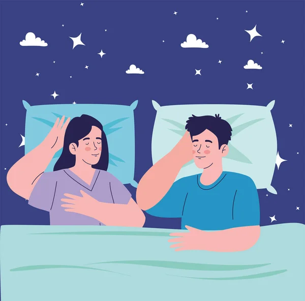 Pasangan Tidur Dengan Awan Adegan - Stok Vektor