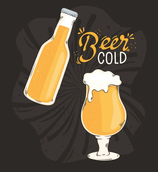 Beer Cold Lettering Card Cup — Stock Vector