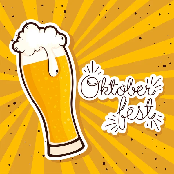 Oktober Fest Briefkaart Belettering Met Bier — Stockvector
