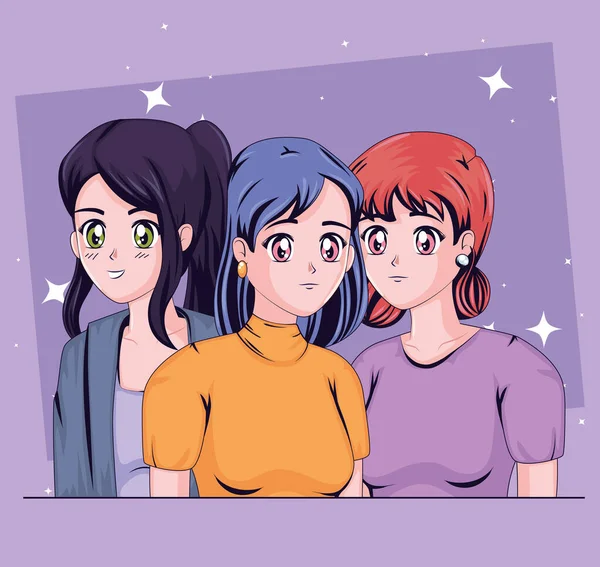 Gruppe Von Anime Girls Charakteren — Stockvektor