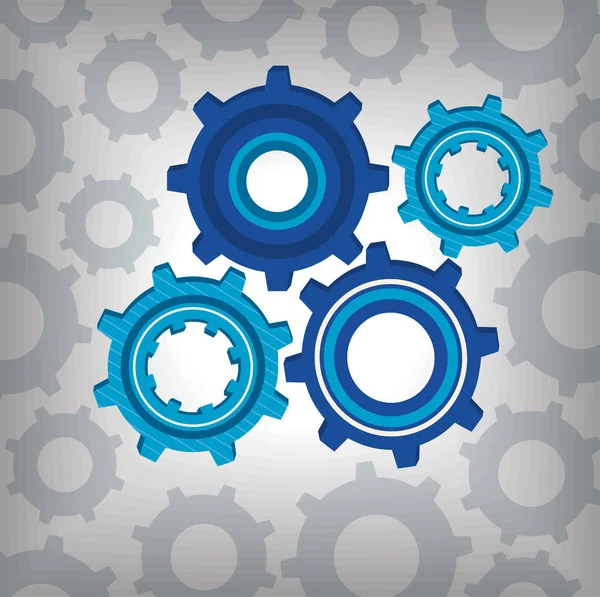 Blue Gears Machine Silhouette Icons — Stock Vector