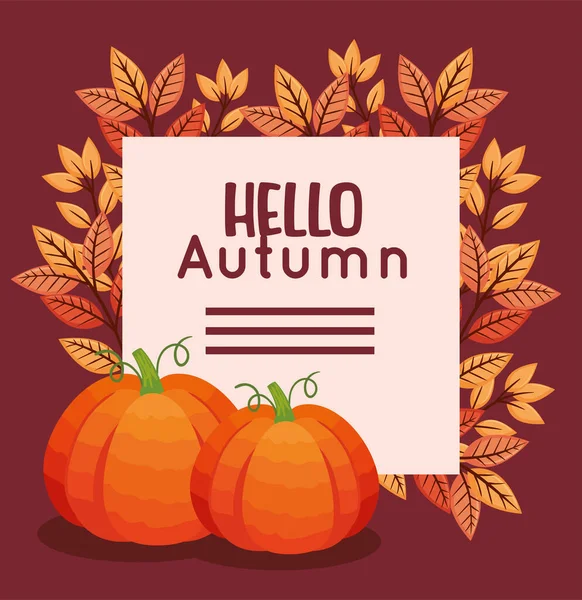 Hallo Herbstliche Postkarte Mit Kürbissen — Stockvektor