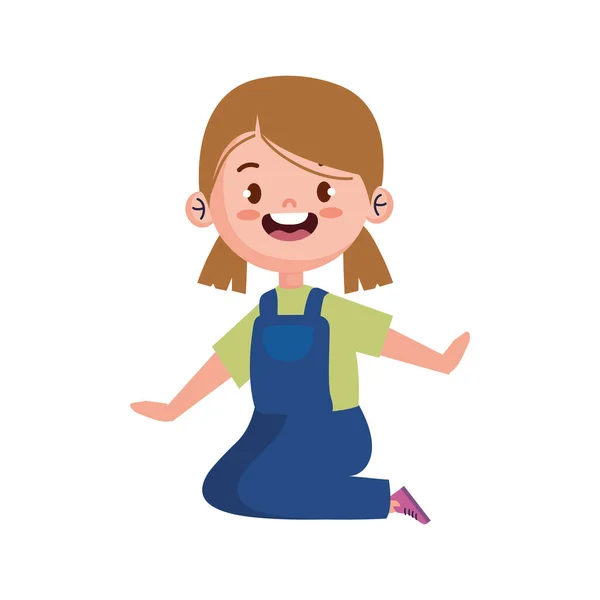 Happy Litttle Girl Knneling Character — Stock Vector