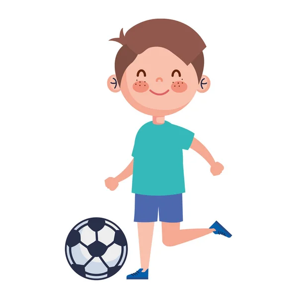 Chico Jugando Con Fútbol Globo Carácter — Vector de stock