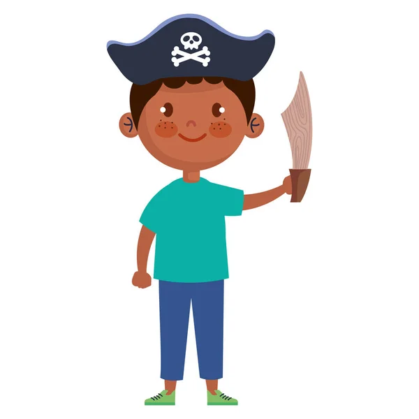 Petit Garçon Jouant Personnage Pirate — Image vectorielle