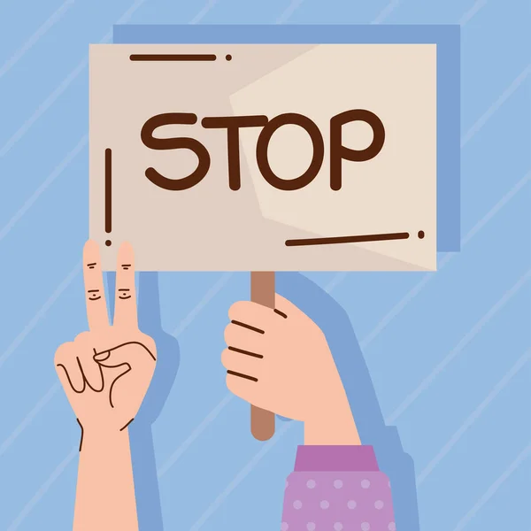 Attivisti Mani Con Stop Banner Protesta — Vettoriale Stock